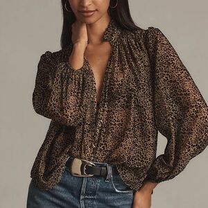 NWT Anthropologie Animal Print The Estela Sheer Printed Blouse: Burnout Edition
